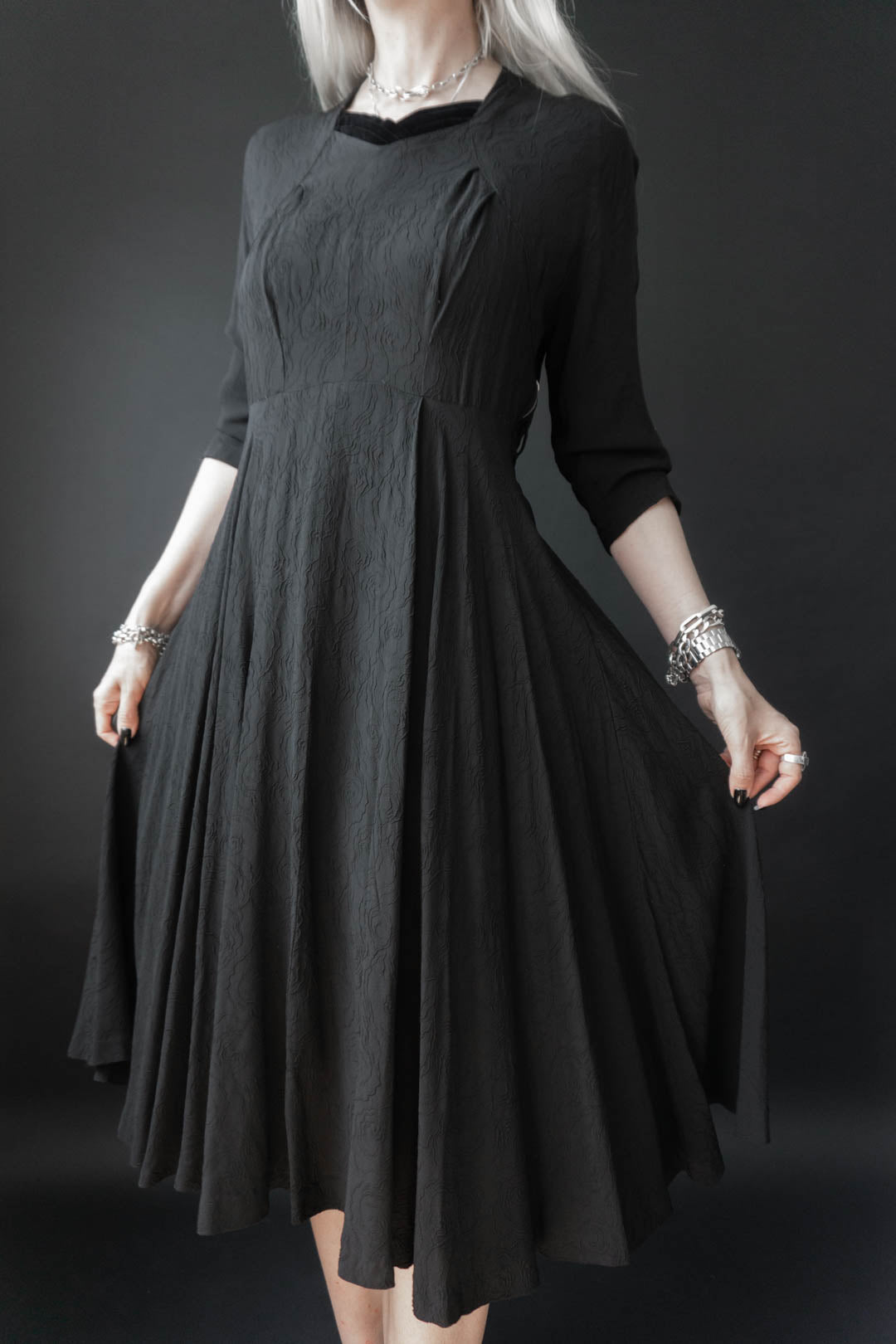 50s Kleid Schwarz – Vintage Kleid mit Glitzergürtel