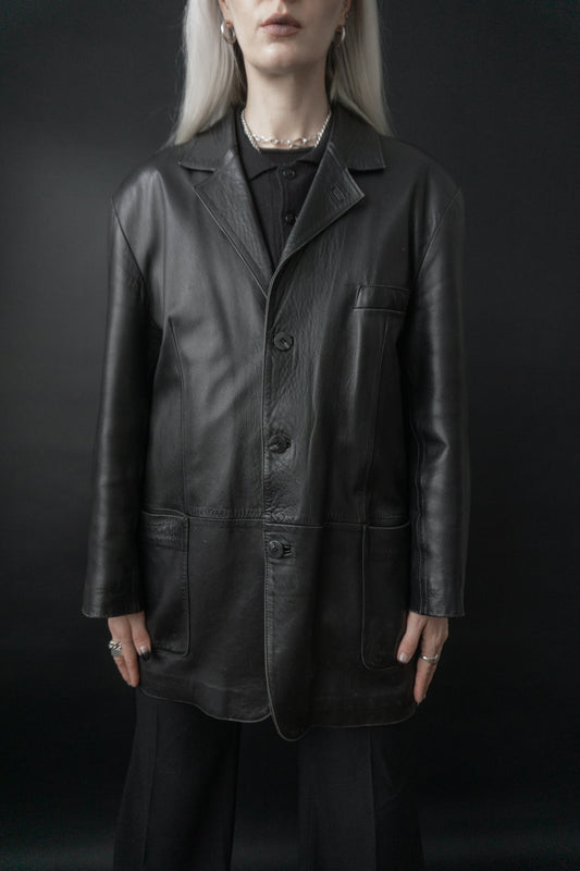Oversize Lederblazer Schwarz - theplaincircle vintage