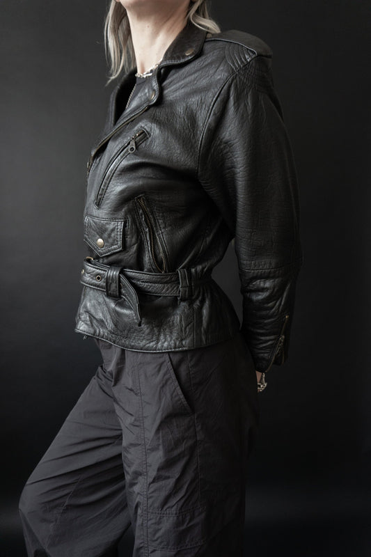 Biker Lederjacke cropped, XS–M theplaincircle vintage