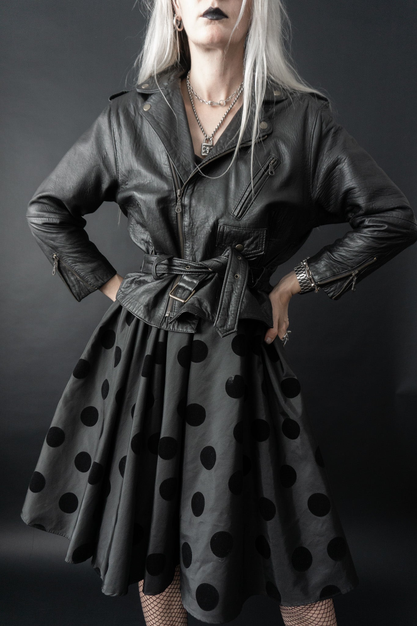 Biker Lederjacke cropped, XS–M theplaincircle vintage