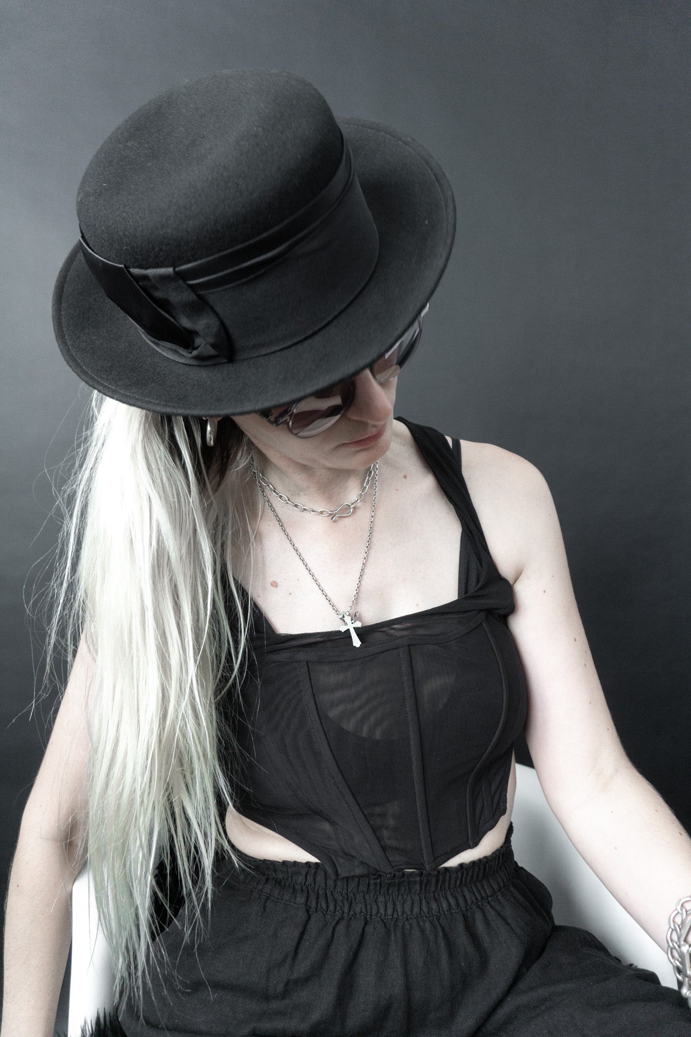 Hut, Wollfilz, Schwarz, 56 theplaincircle vintage