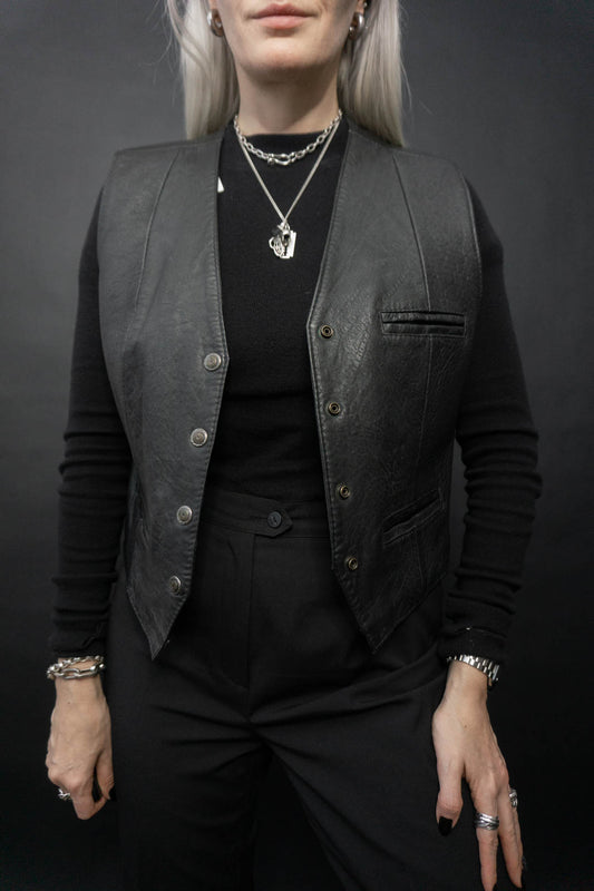 Lederweste Schwarz - theplaincircle vintage