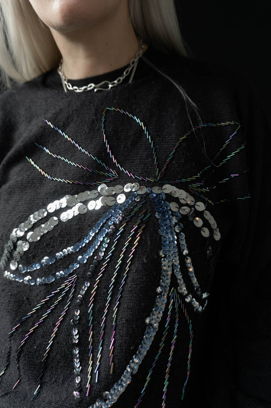 80s Pullover Pailetten Schwarz - theplaincircle vintage