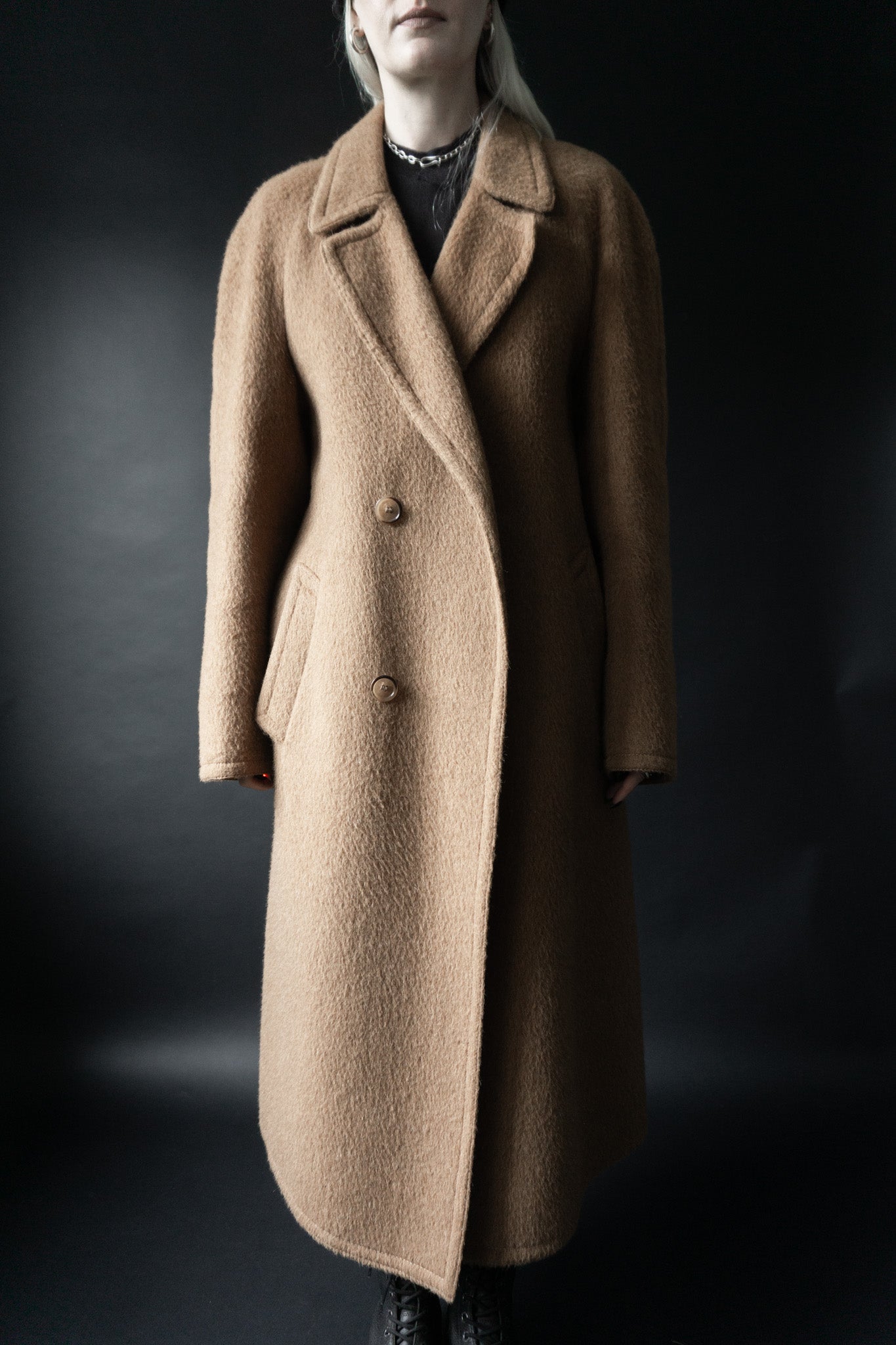 Alpaka Mohair Mantel Beige, M–XL theplaincircle vintage