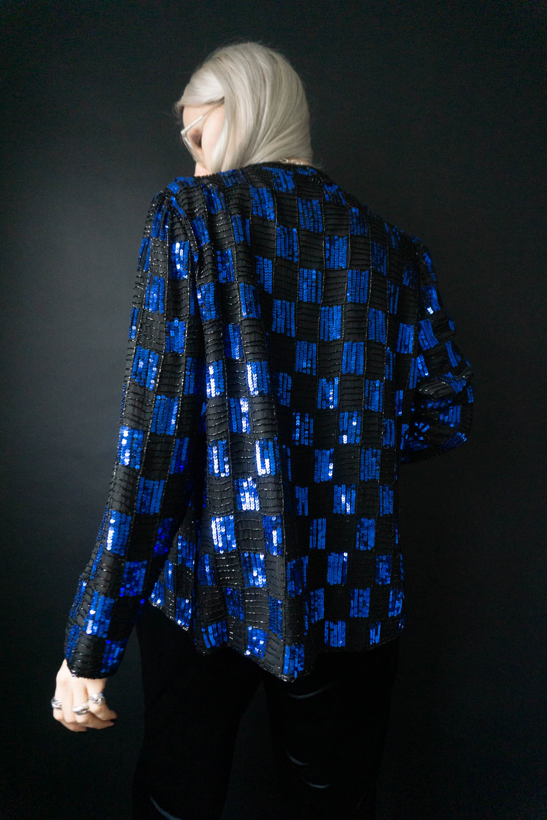 Jacke Seide Perlen Schachbrett (M-L) - theplaincircle vintage