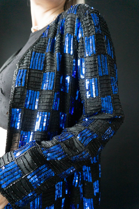 Jacke Seide Perlen Schachbrett (M-L) - theplaincircle vintage