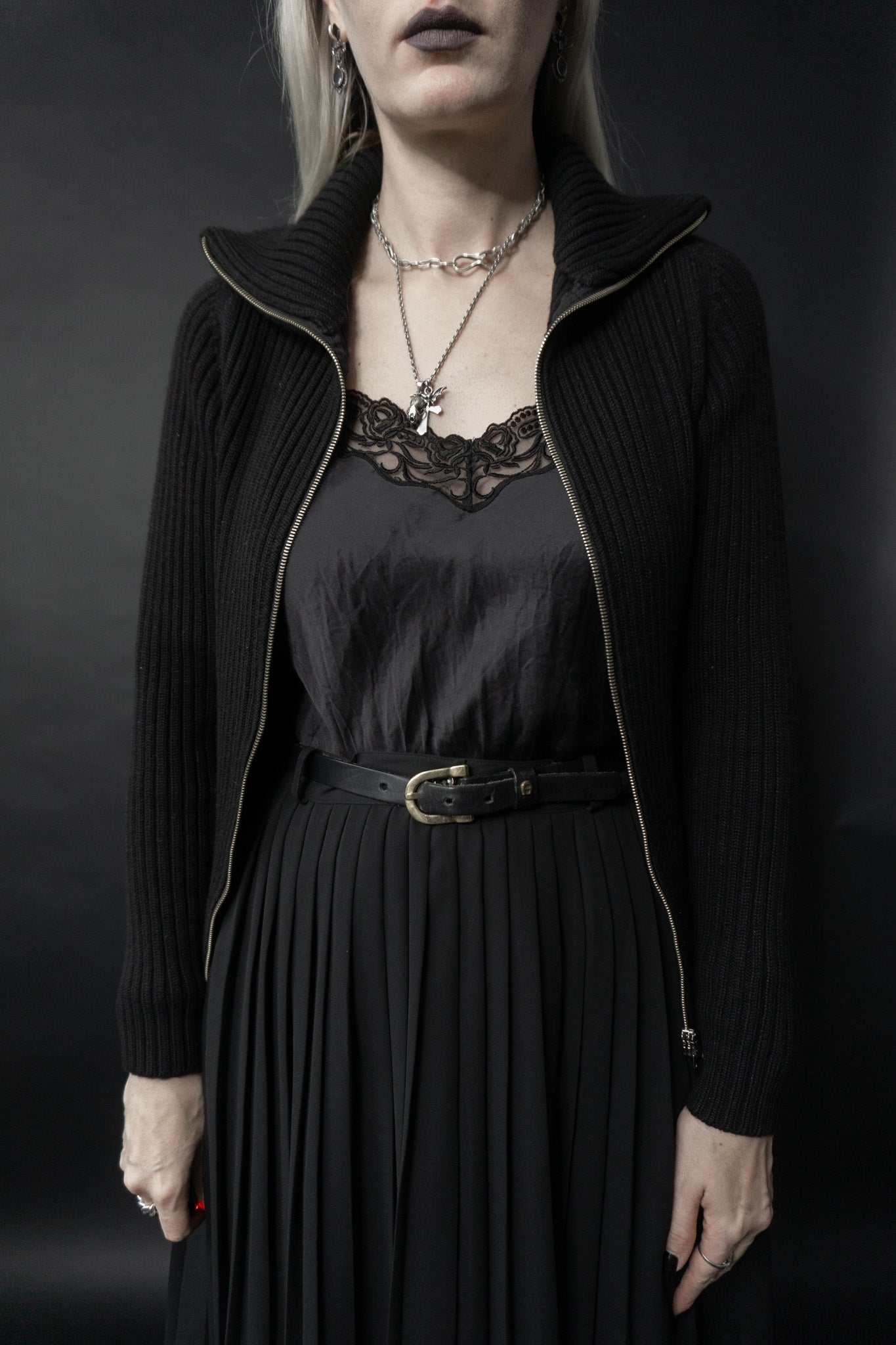 Daniele Alessandrini Pullover, Zip, Schwarz, XS–M theplaincircle vintage