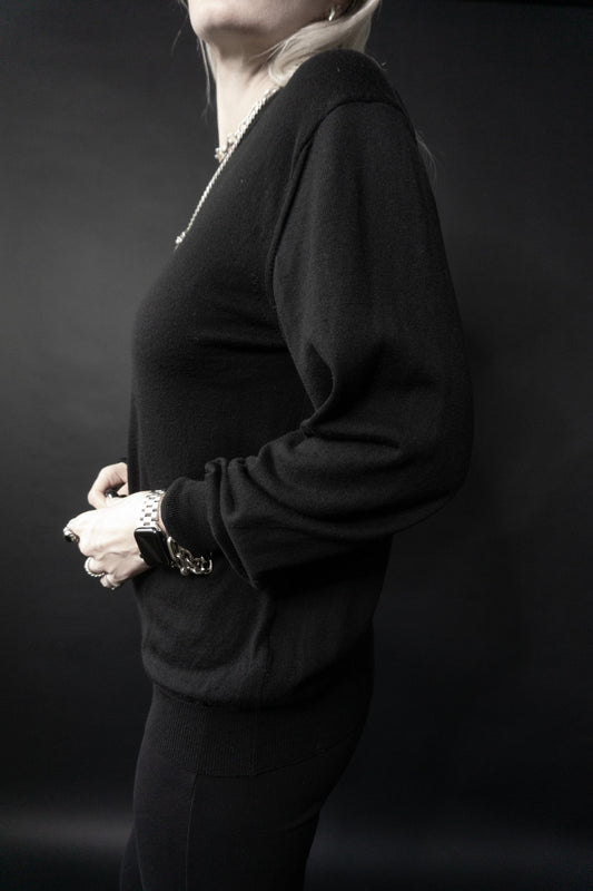 Pullover, Merino, Schwarz, XS–M theplaincircle vintage