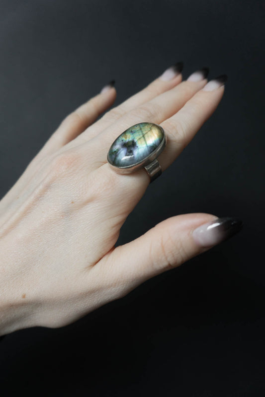 Ring 925 Sterling Silber Labradorit theplaincircle vintage