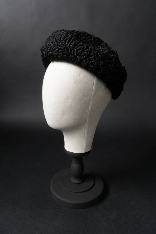 40s Persianer Baret Mütze, Schwarz, 57 theplaincircle vintage