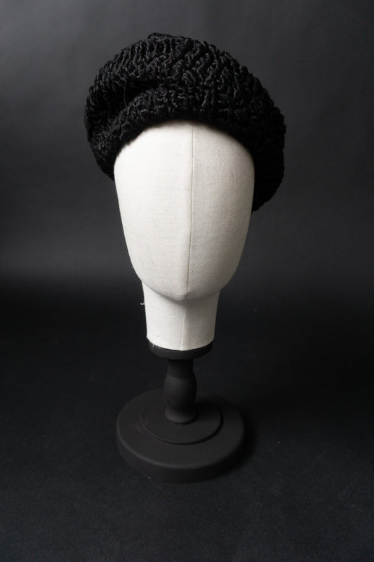 40s Persianer Baret Mütze, Schwarz, 57 theplaincircle vintage