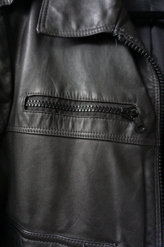 70s Lederjacke Schwarz S–M - Schwarze Lederjacke Vintage Stil