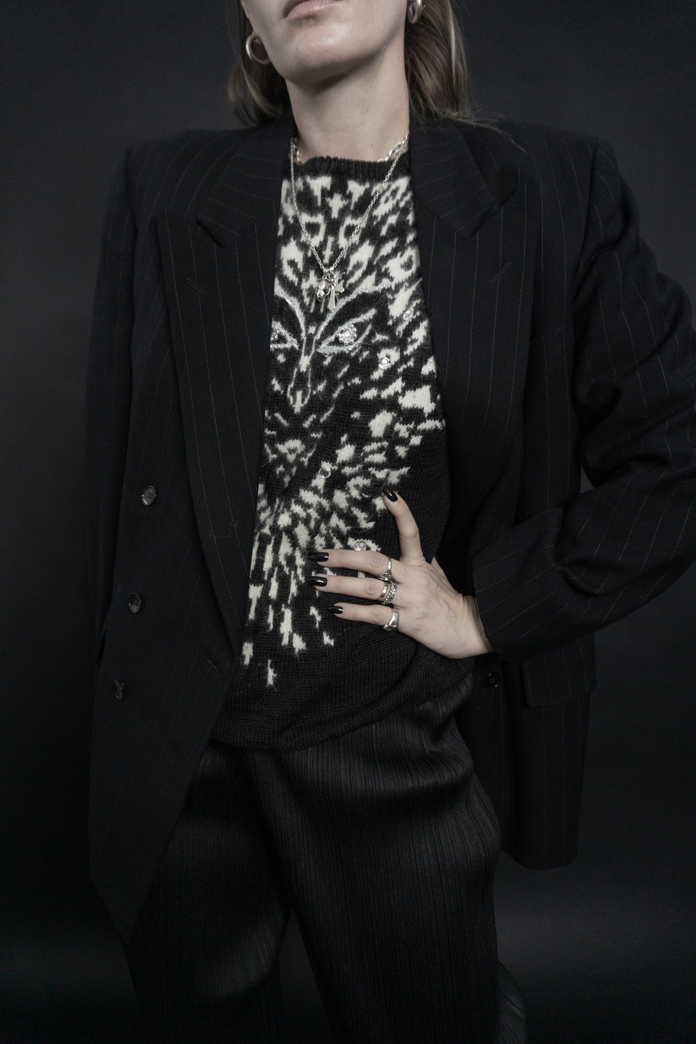 80s Pullover, Leo, Schwarz, XS–M theplaincircle vintage