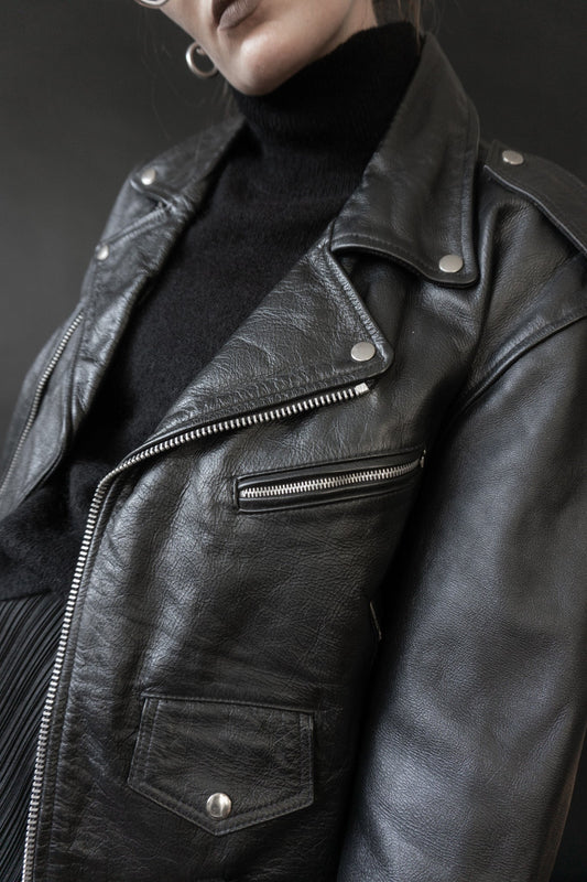 Biker Lederjacke Schwarz, S–L theplaincircle vintage