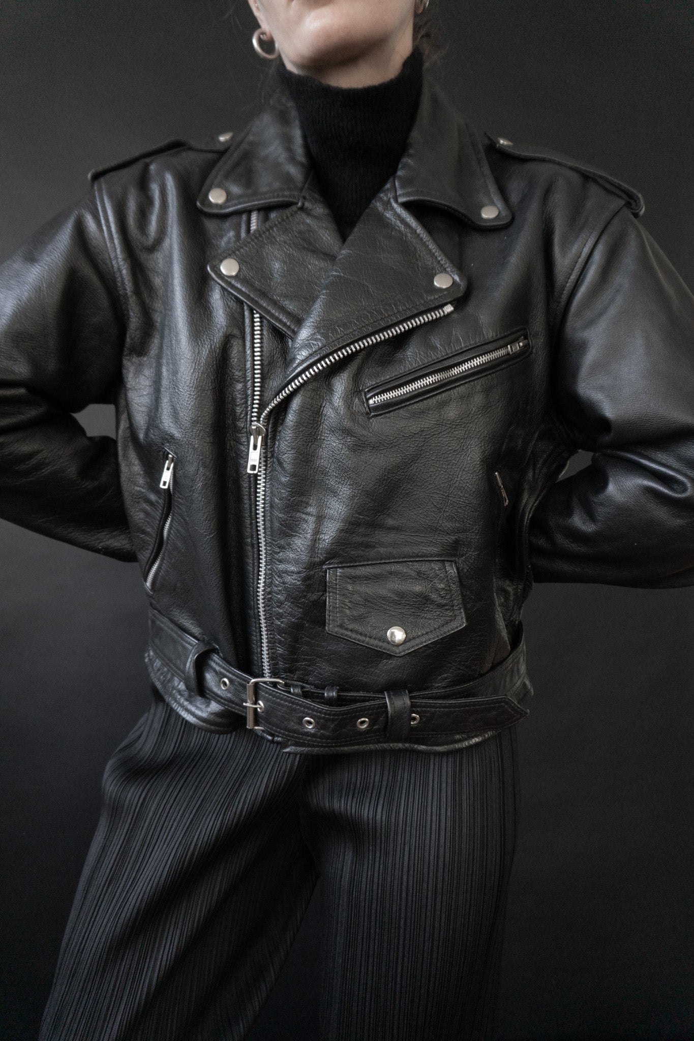 Biker Lederjacke Schwarz, S–L theplaincircle vintage