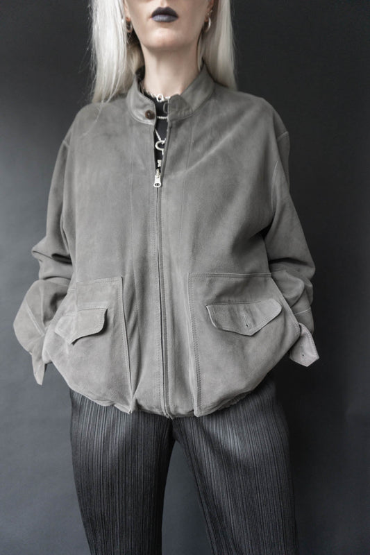 Wende-Lederjacke Grau, S–M theplaincircle vintage