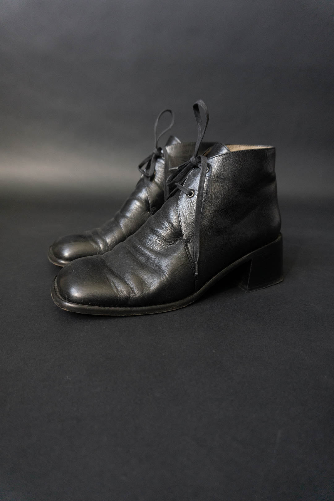 Black leather boots square toe on sale