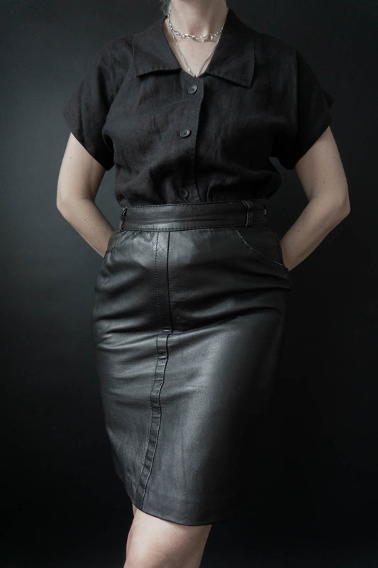 80s Highwaist Lederrock Schwarz, XS–S theplaincircle vintage