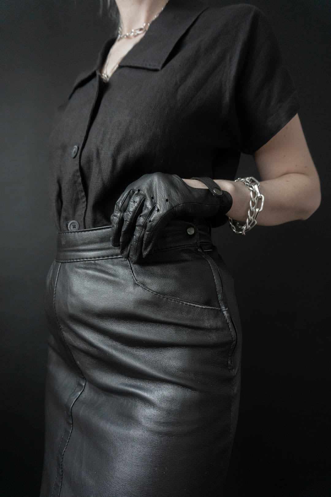 80s Highwaist Lederrock Schwarz, XS–S theplaincircle vintage