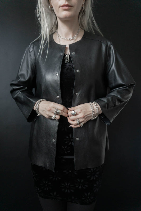 Lederhemd Overshirt, Schwarz, S–L theplaincircle vintage