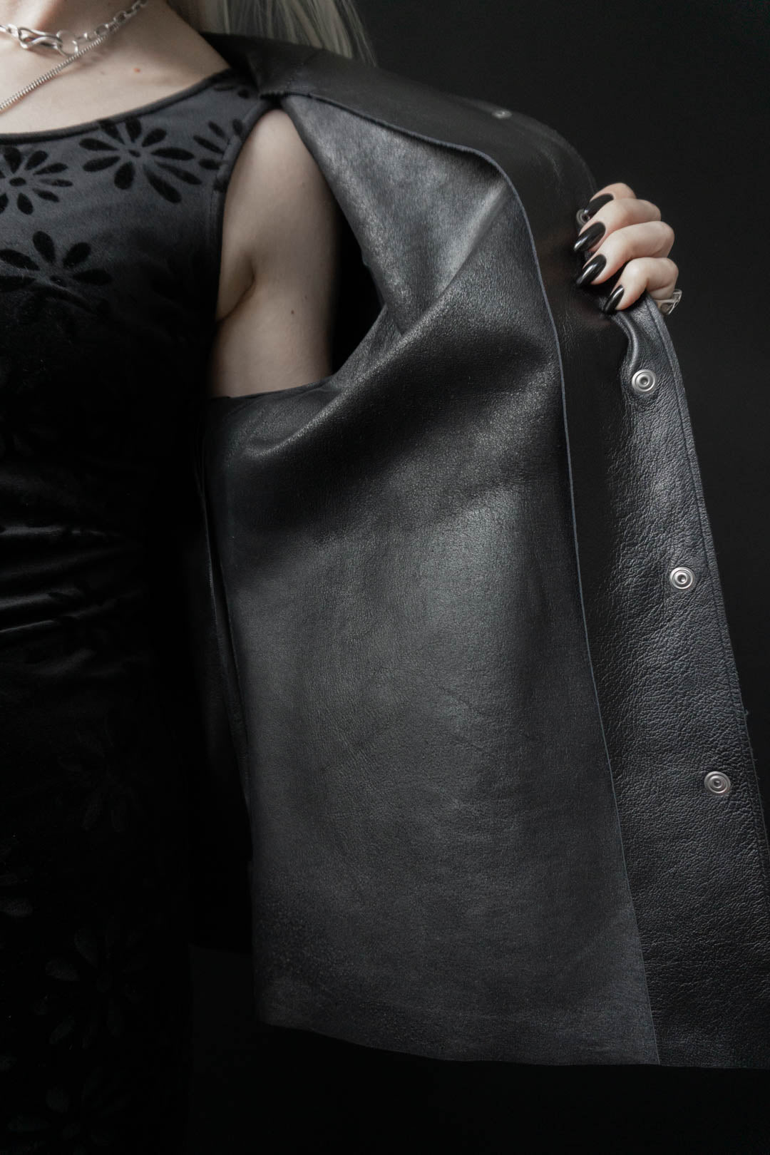 Lederhemd Overshirt, Schwarz, S–L theplaincircle vintage