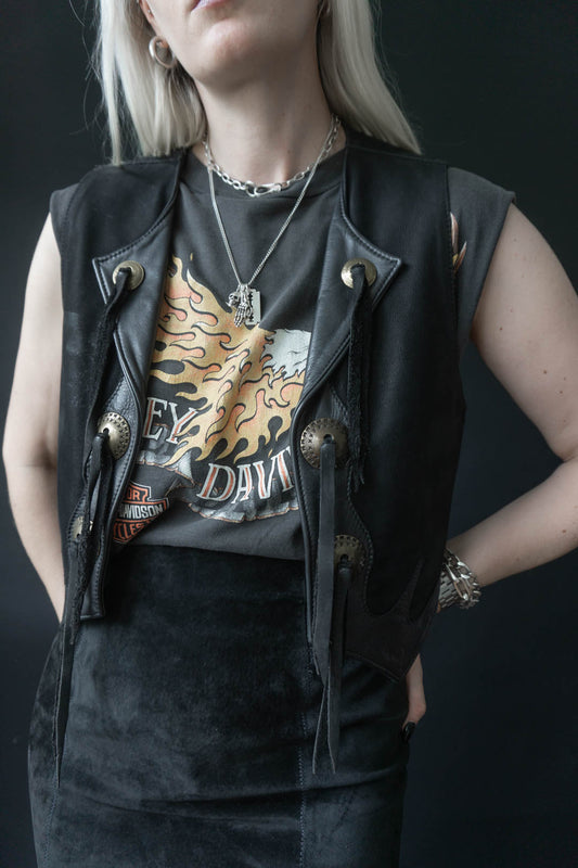 PYRATE STYLE Lederweste Schwarz. XS–M theplaincircle vintage