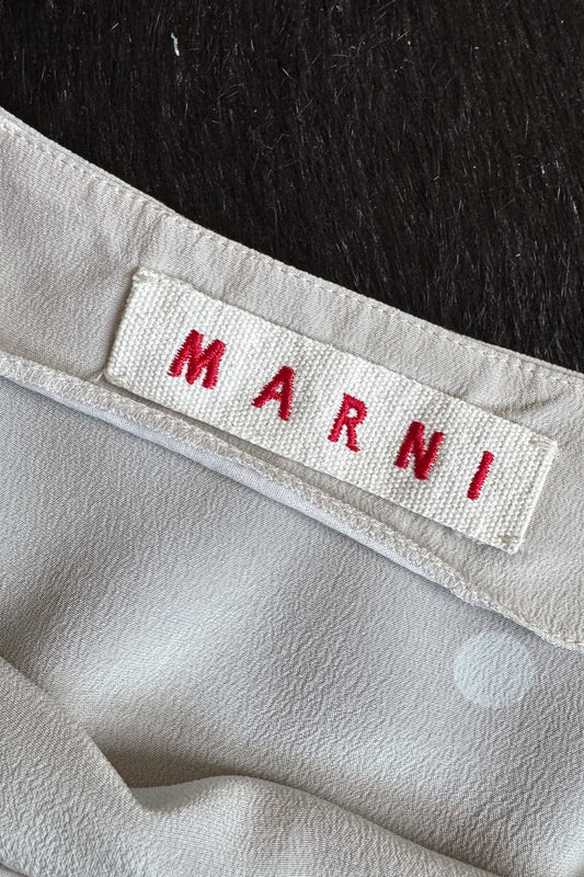 Beiger Seidenrock mit weißen Punkten von Mani – Vintage