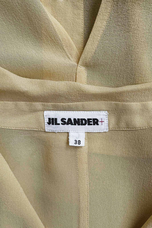 Gelbe Vintage-Seidenbluse mit Daggerkragen von Jil Sander