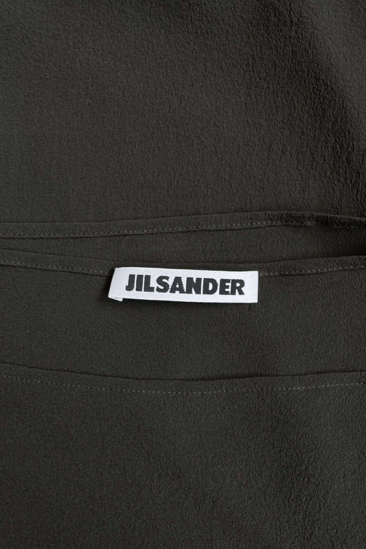 Khaki Vintage-Seidenbluse mit U-Boot-Ausschnitt von Jil Sander