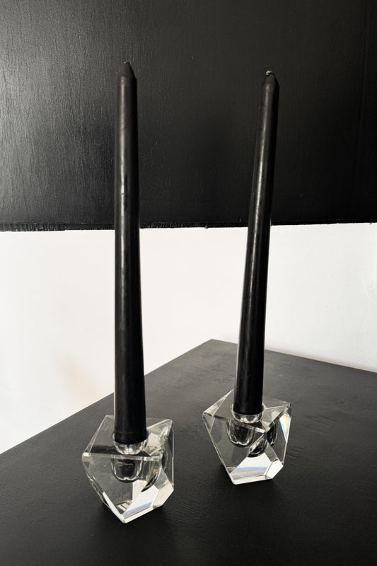 Vintage Kerzenhalter Set – facettiertes Kristallglas (2er Set) theplaincircle vintage