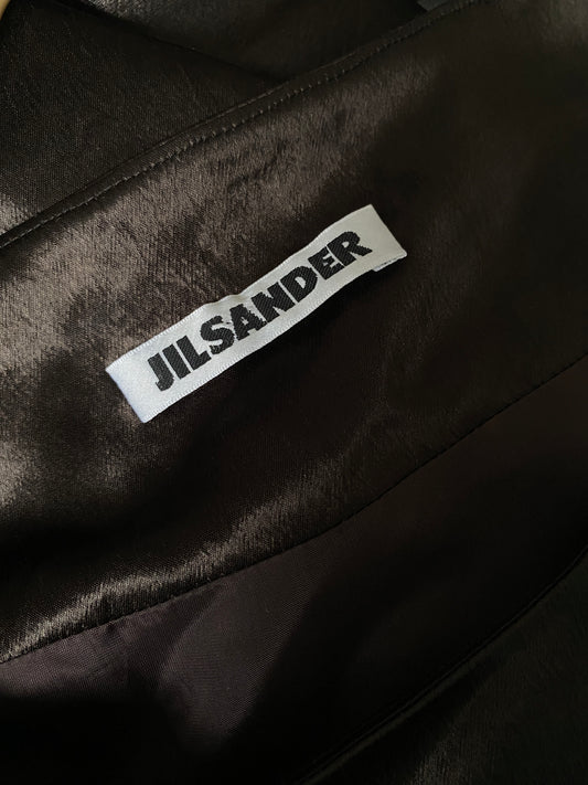 Edles Vintage Jil Sander Kleid in khaki-braunem Satin-Finish