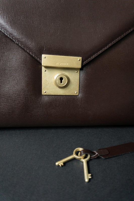 Braune Vintage 90er Ledertasche Jil Sander mit goldener Hardware