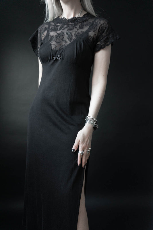 Vintage Maxikleid, Soft Goth Summer Dress, M–L