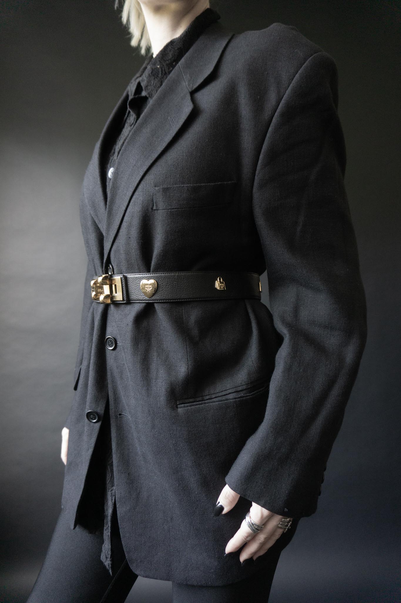 vintage mcm gürtel schwarz gold 80s