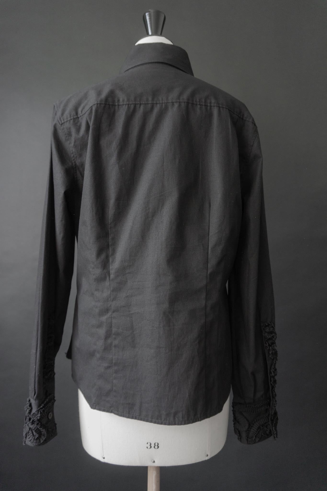 Schwarze Seidensticker Vintage Bluse mit Ornamentstickerei & verdeckter Knopfleiste