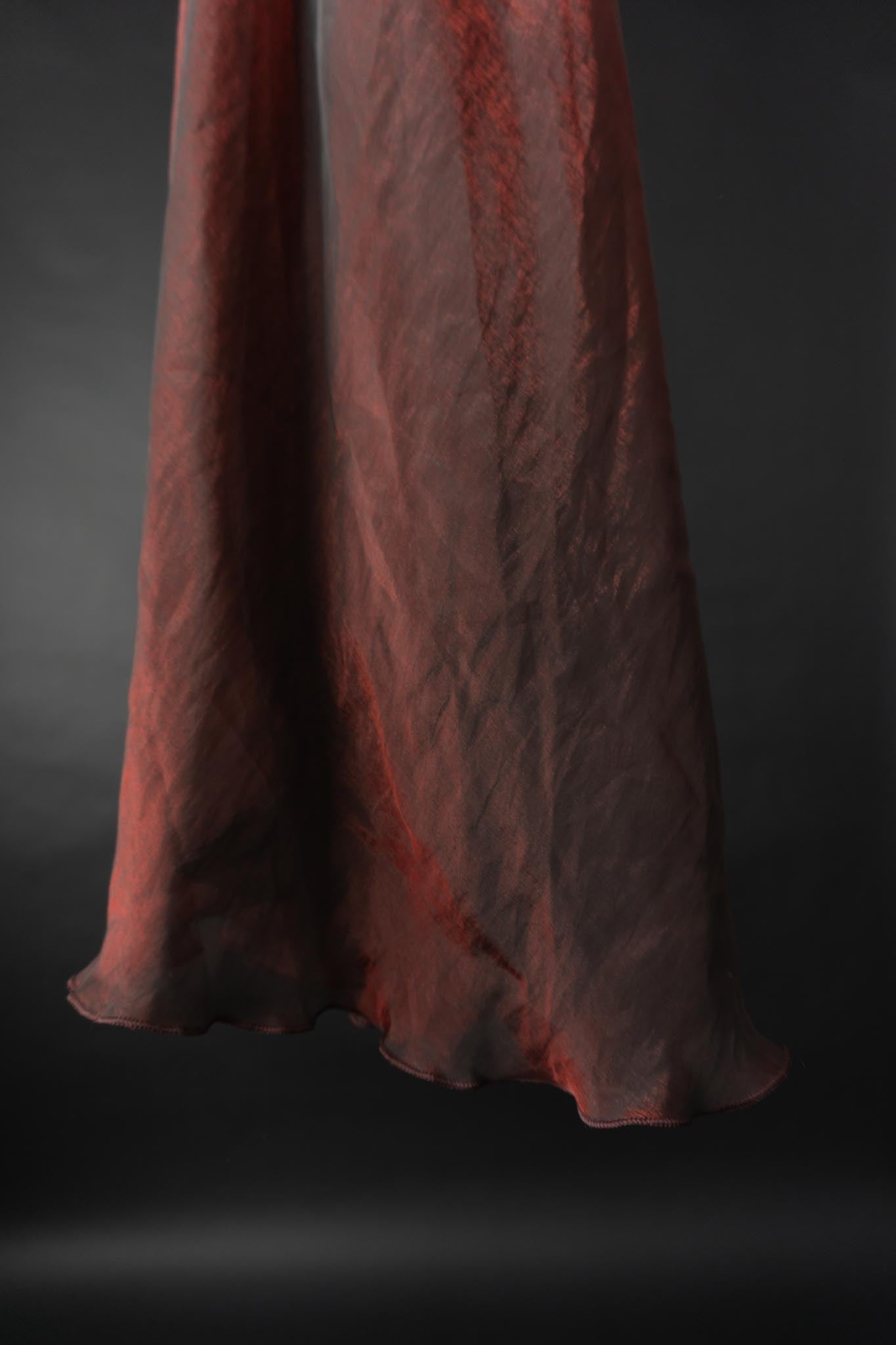 Rotes 90s Vintage Maxi-Kleid mit changierendem Stoff & Wellenkante, XXS