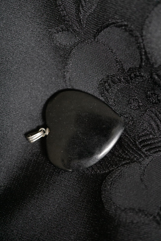 vintage Kettenanhänger Herz aus schwarzem Onyx