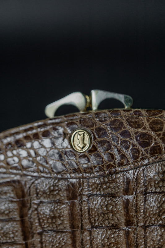 Vintage Goldpfeil Portemonnaie in braunem Kroko-Leder