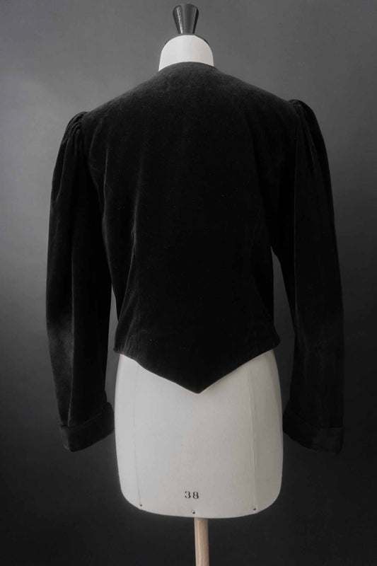 Schwarze Vintage-Samtjacke aus Baumwollsamt mit Puffärmeln aus den 80ern – Dark Romantic Blazer von theplaincircle vintage