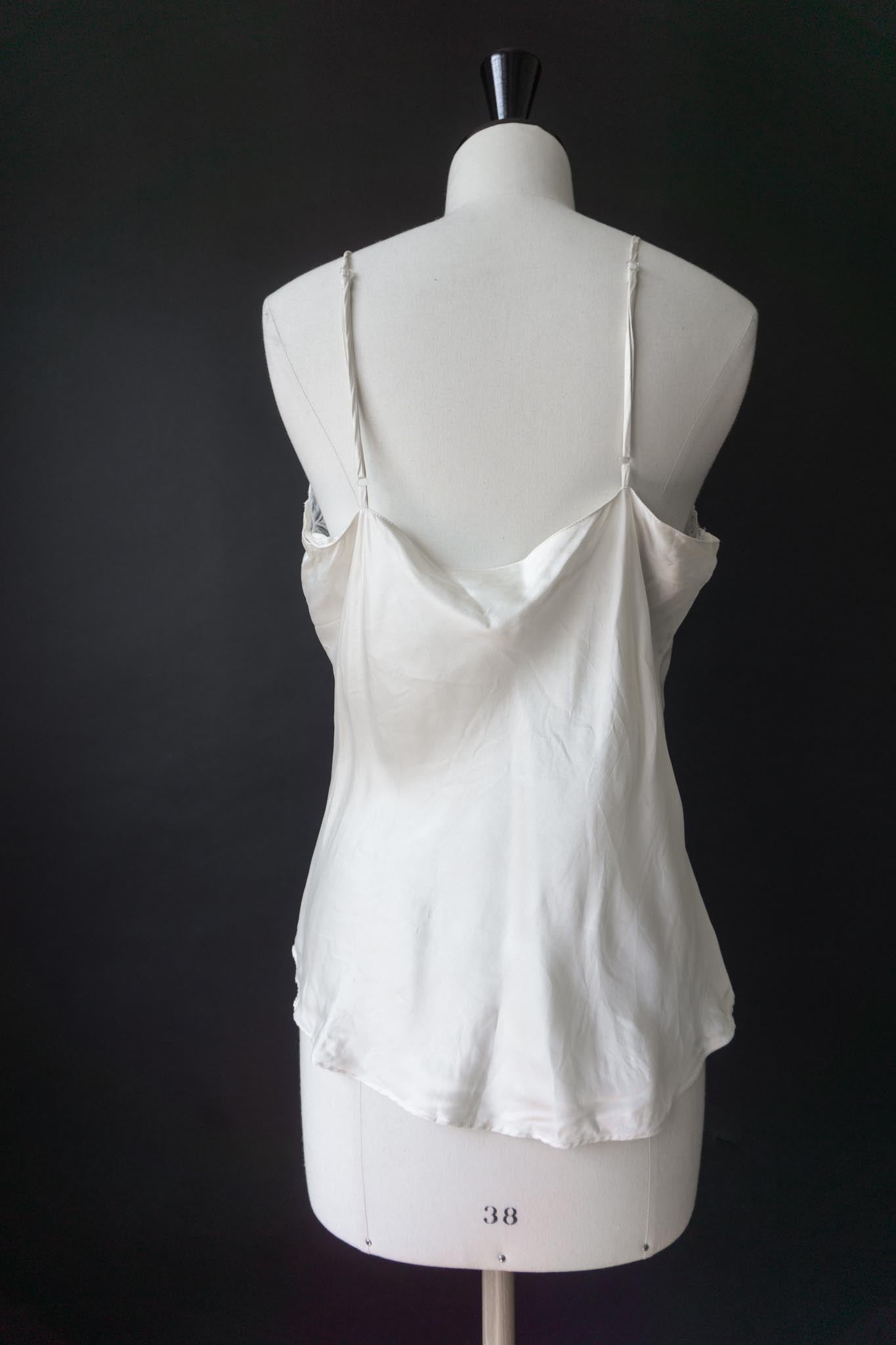 Vintage Lingerie Top, Seide und Spitze, Creme, M–L