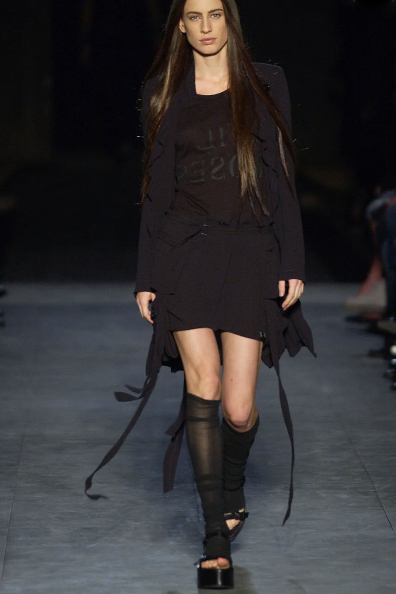 Ann Demeulemeester SS 2004 Platform Mules aus schwarzem Leder mit Keilabsatz, 40
