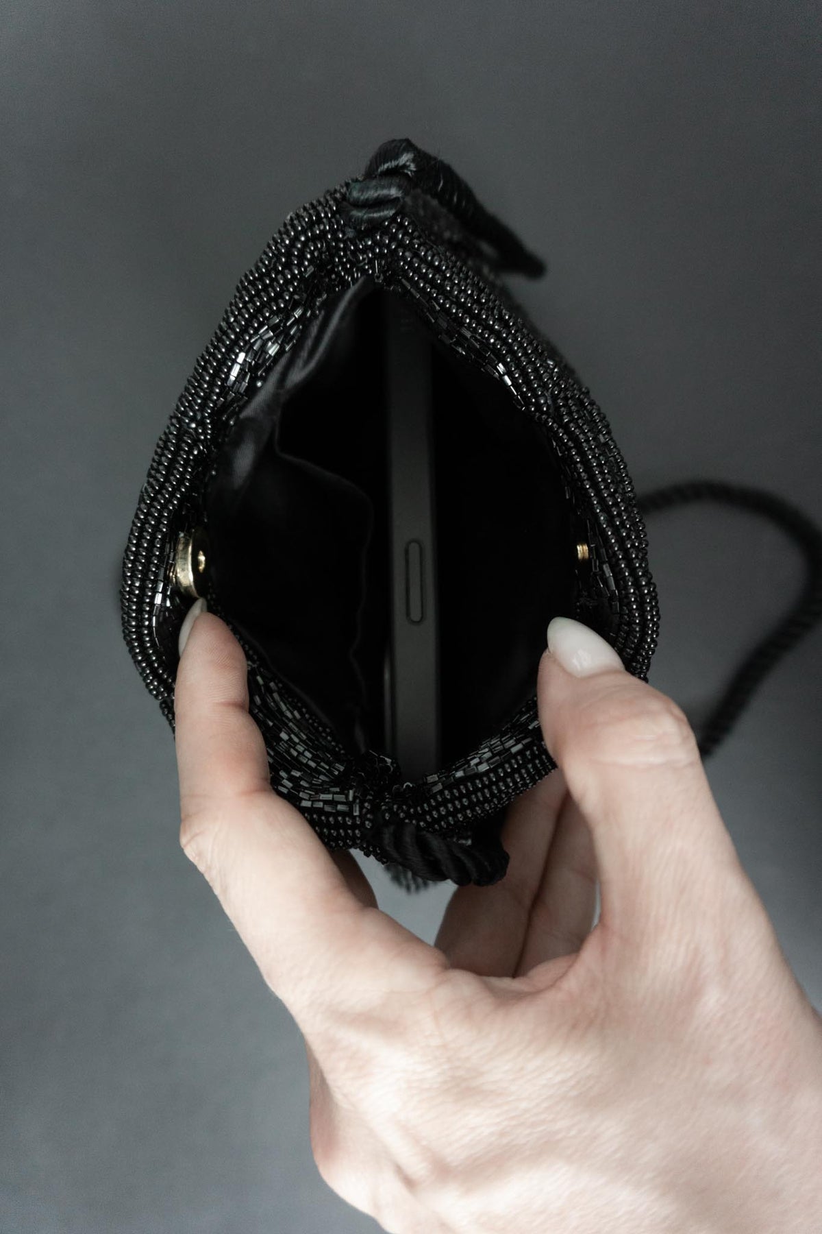 Vintage Perlenstickerei Abendtasche Schwarz