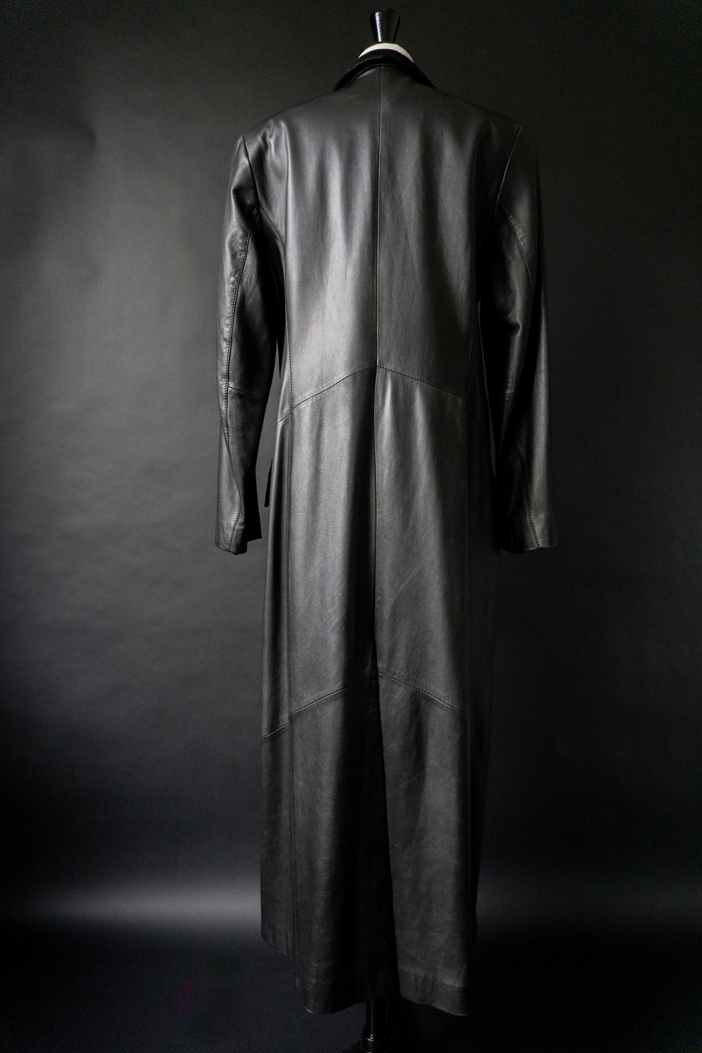 Vintage 90s Vampire Maxi Ledermantel, Velourslederdetails, S–M