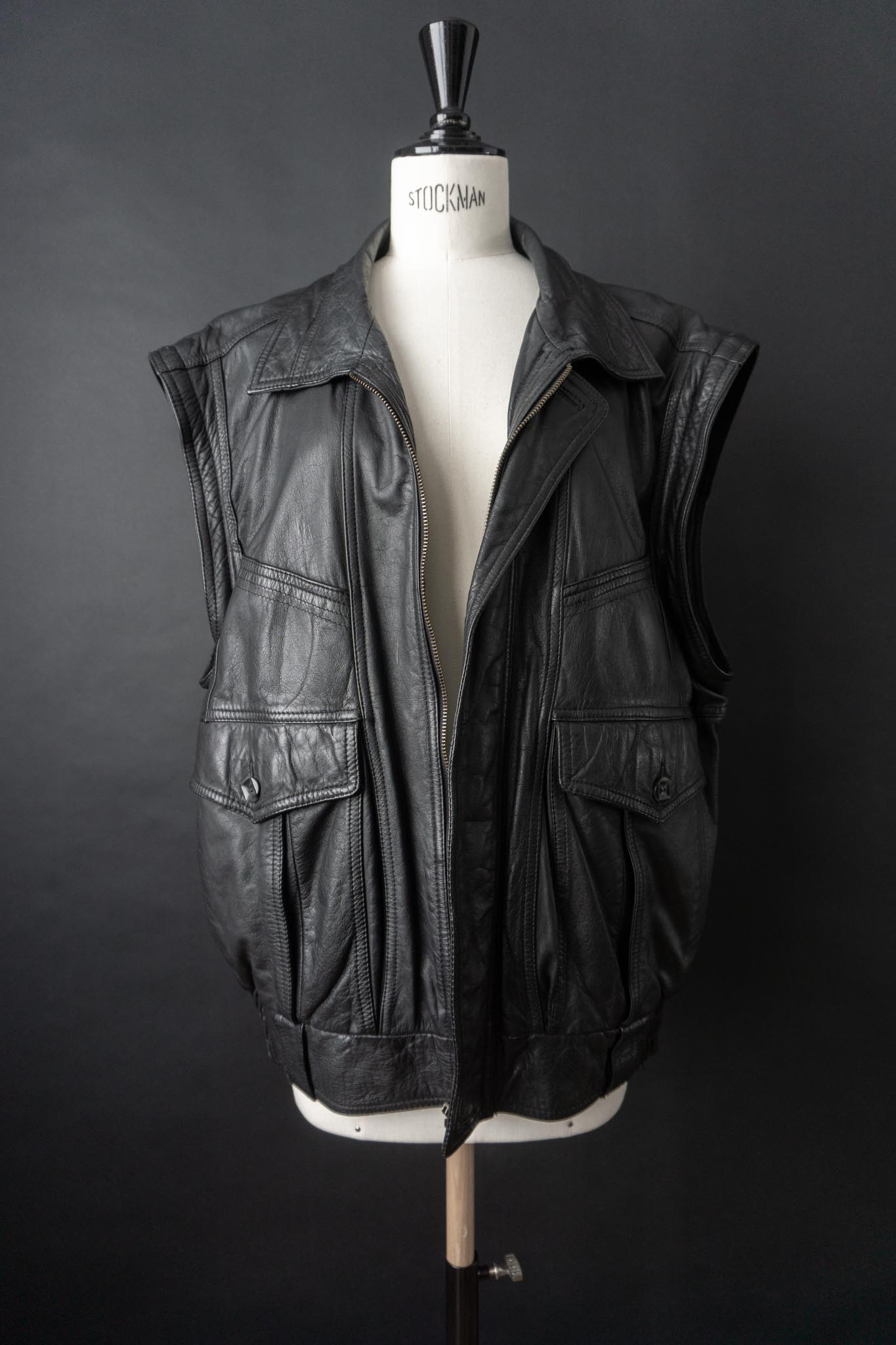 Vintage 80s convertible Lederjacke, Schwarz, M–L