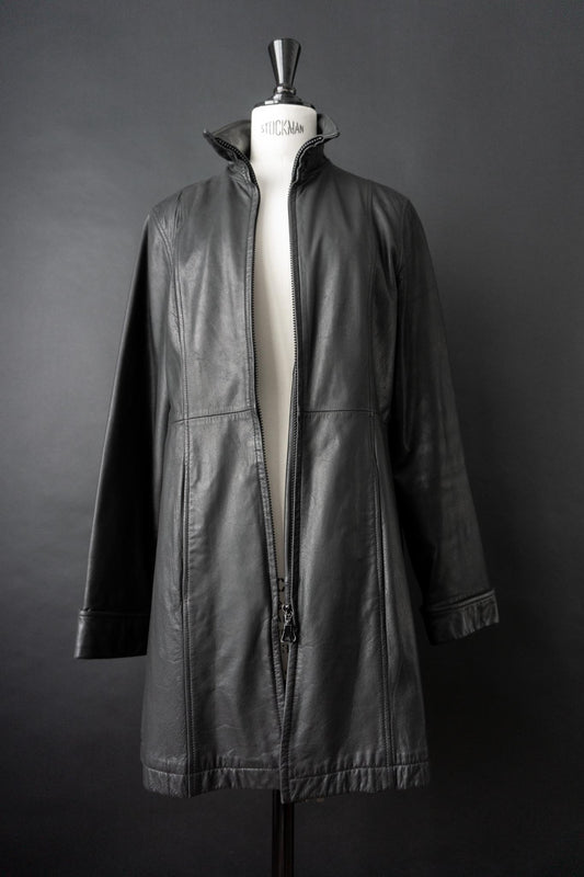 Vintage 90s Ledermantel, Zipper, S–M