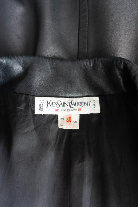 Vintage Yves Saint Laurent Lederblazer, Schwarz, S–M