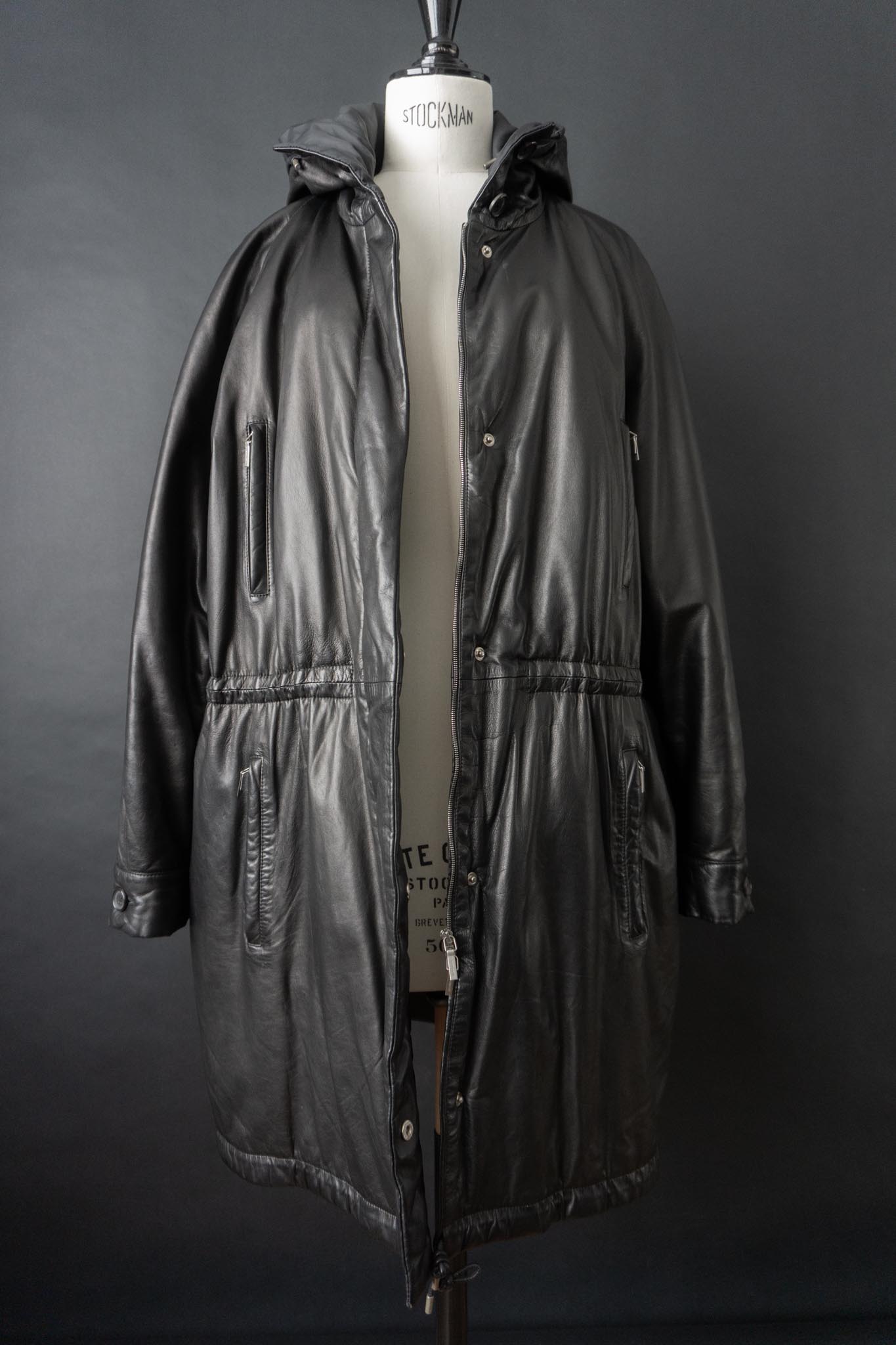 Vintage Jil Sander Ledermantel Schwarz, S–M