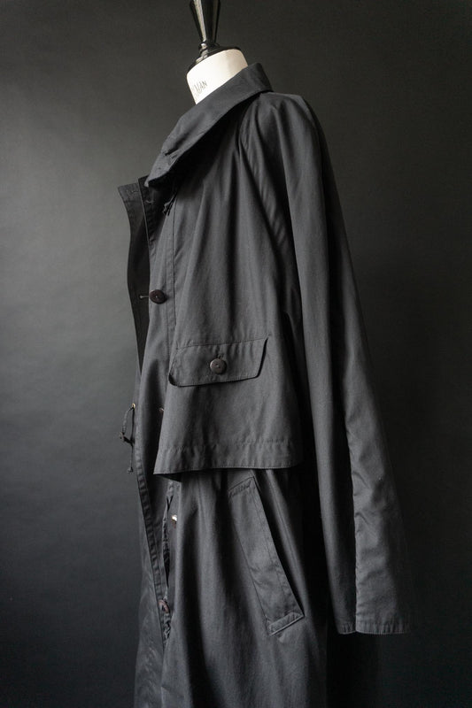 Vintage 80s Trenchcoat in Schwarz mit Stehkragen, M–XL