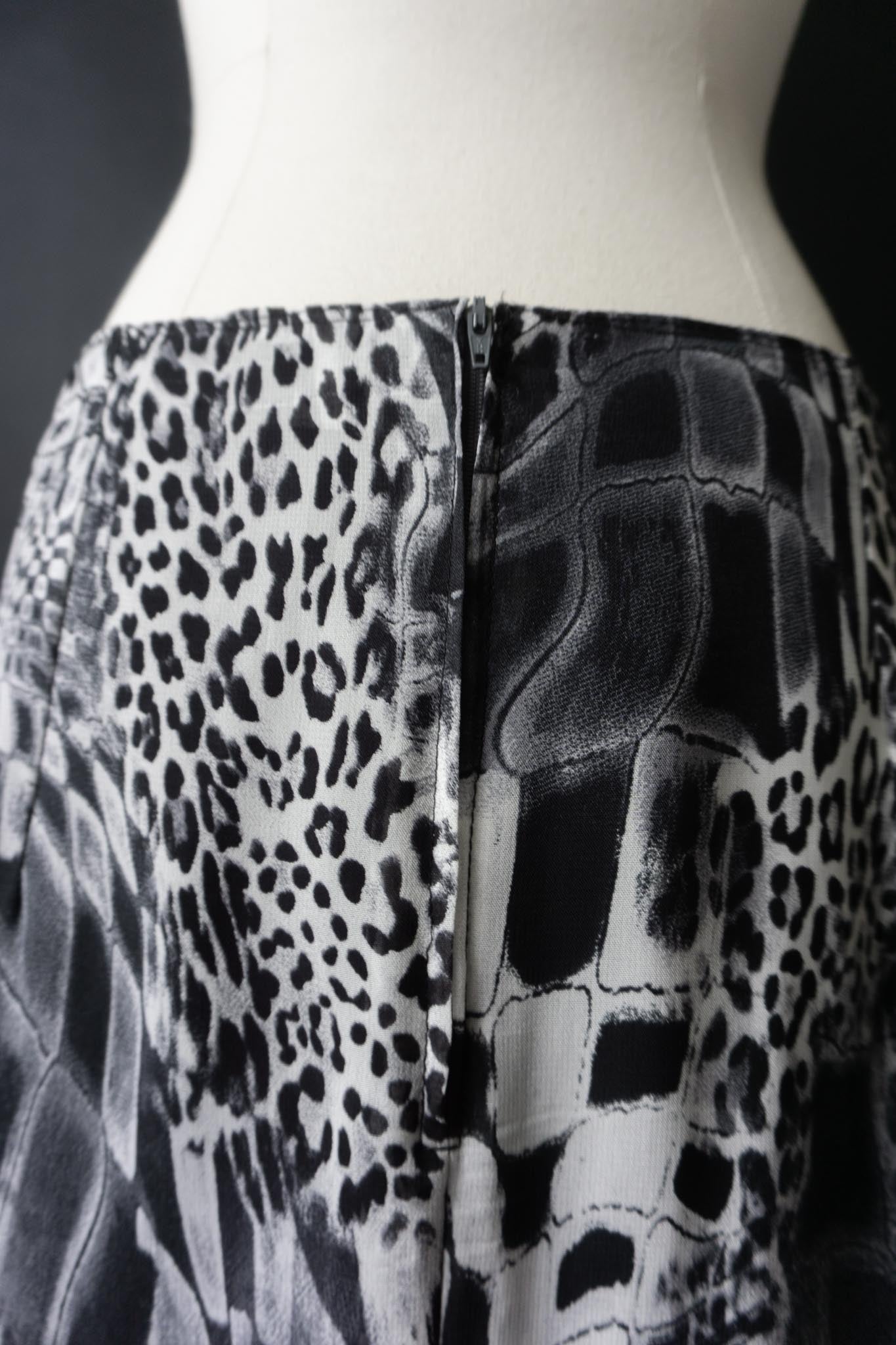 Vintage Midirock Animal-Print in Schwarz-Weiß, M–L