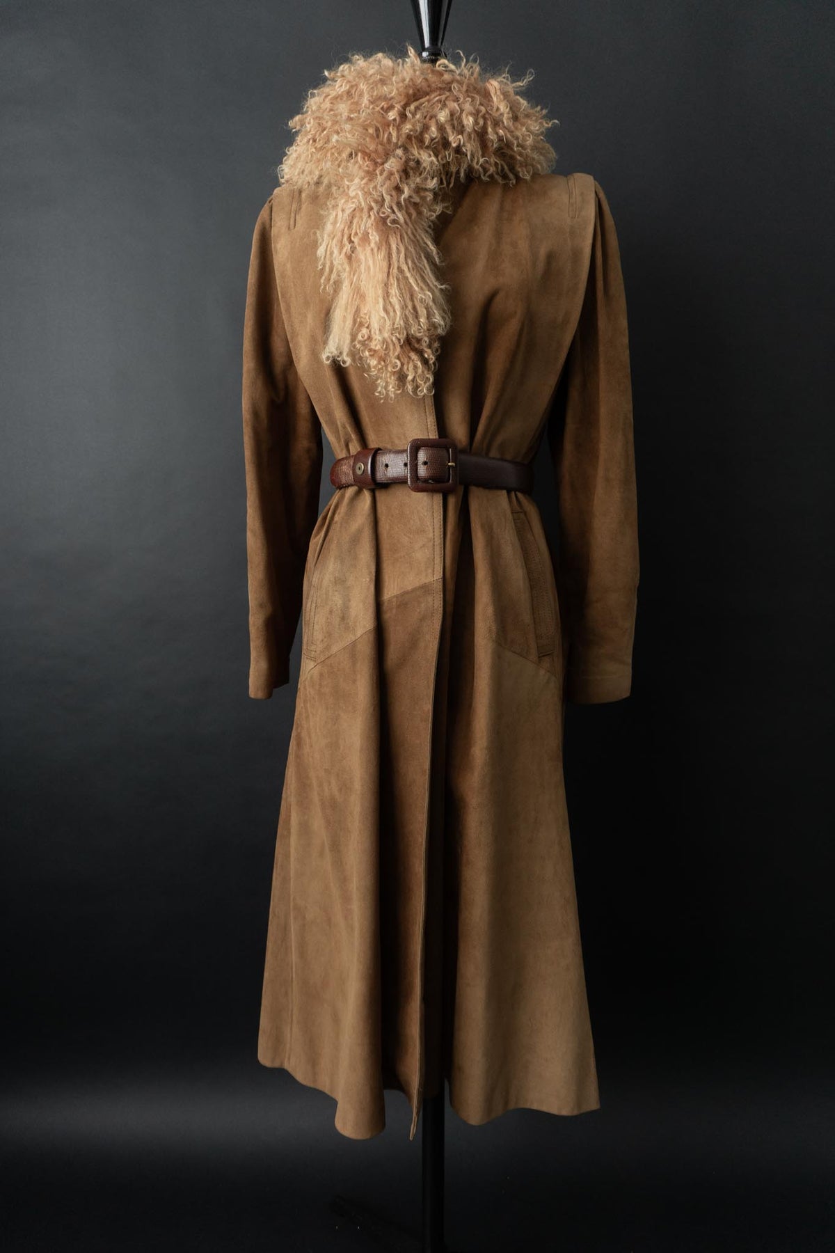 Vintage 70s Ledermantel, Beige, S–M